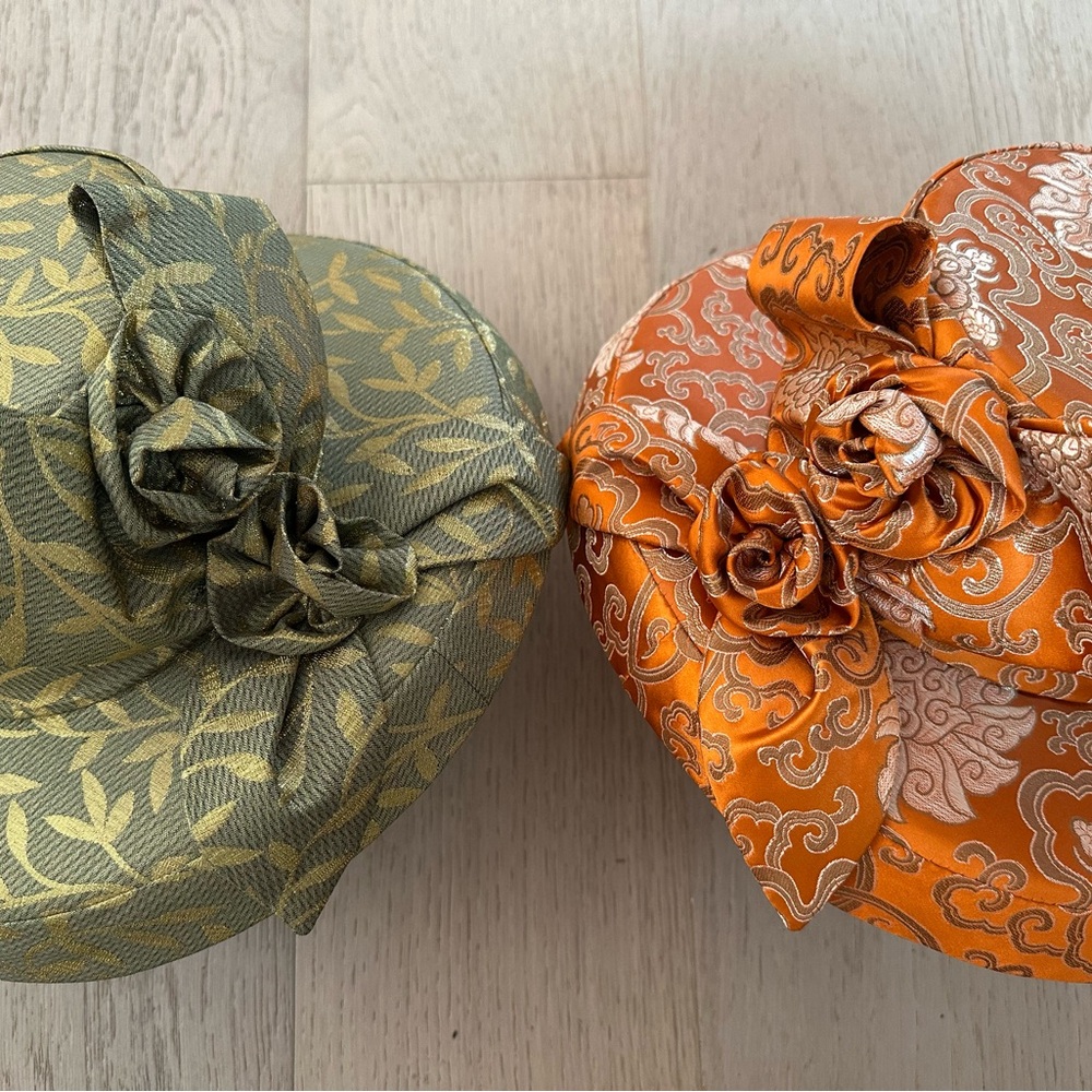 Elegant Green and Orange Floral Hats